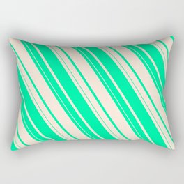 [ Thumbnail: Green and Beige Colored Striped/Lined Pattern Rectangular Pillow ]
