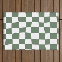 Hand Drawn Checkerboard Pattern (sage green/white) Outdoor Rug