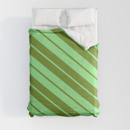[ Thumbnail: Light Green & Green Colored Lines Pattern Comforter ]