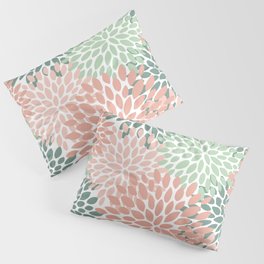 Festive, Abstract Floral Prints, Coral and Green Pillow Sham