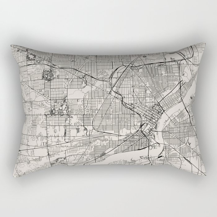 USA, Toledo - Black & White City Map Rectangular Pillow