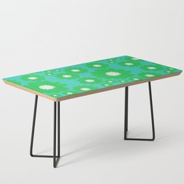 Retro Modern Green 70’s Flowers On Turquoise Coffee Table