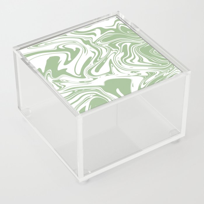 Liquid Contemporary Abstract Pastel Green and White Swirls - Retro Liquid Swirl Pattern Acrylic Box