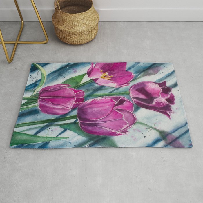 Purple Tulips Watercolour Painting Rug By Monikawyszynska Society6