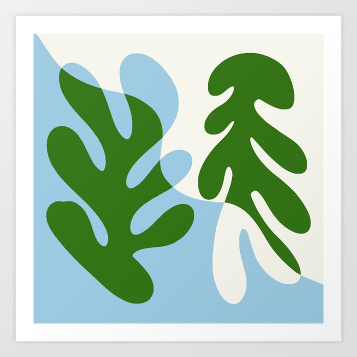 Abstract Matisse Organic Leaves Shapes \\ Green & Blue Art Print