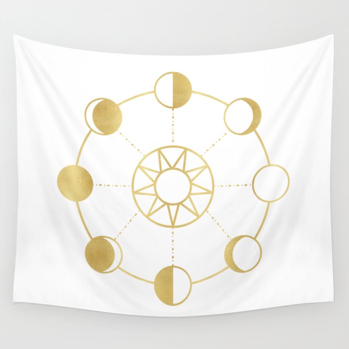 Gold Moon and Sun Phases Wall Tapestry