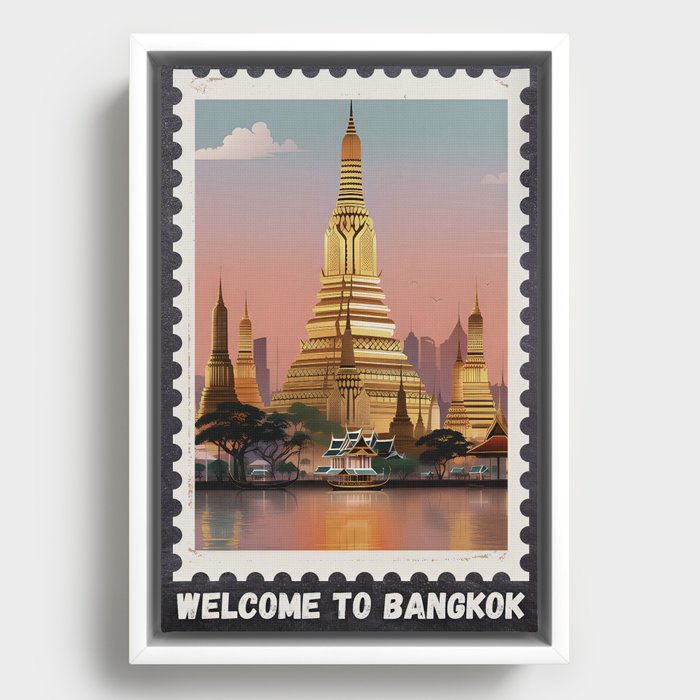 Travel to Thailand, Bangkok retro travel poster Framed Canvas