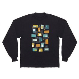 Atomic Age - Mid Century Modern Blocks in Teal, Orange, Yellow and Aqua Long Sleeve T-shirt