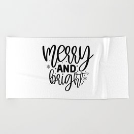 Merry and Bright Christmas Holiday Beach Towel