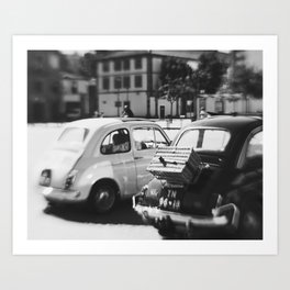 Cars - Black and White -Vintage Car - Retro - Italy Travel photography Art Print