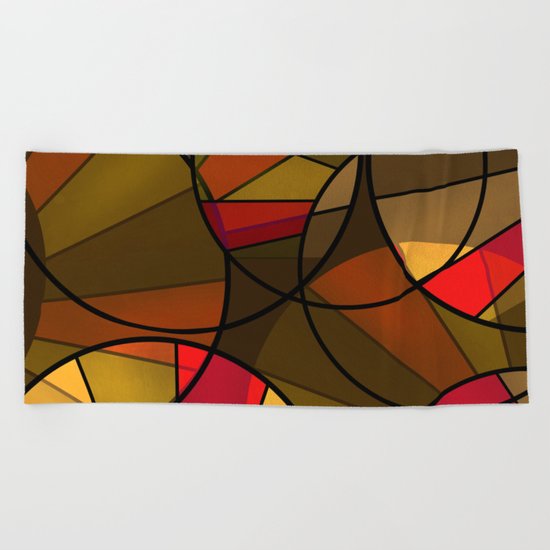 Red brown yellow black abstract pattern. Cycle . Beach Towel