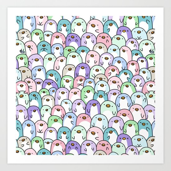 Penguin Snuggles Art Print