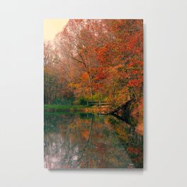 Fall At Oak Creek Pond Metal Print | Autumn, Bridge, Pond, Creek, Digital, Collage, Sullivanil, Landscape, Fall, Oakcreekpond 