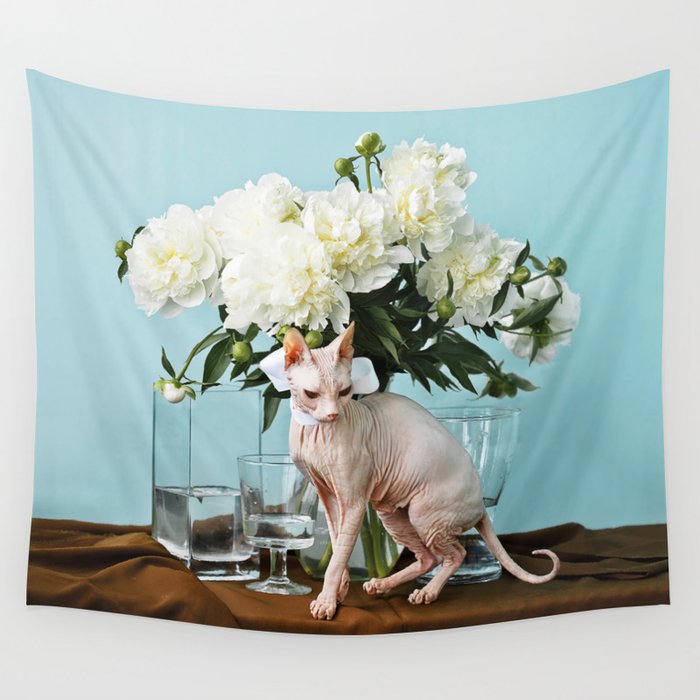 Sphinxes and peonies Wall Tapestry