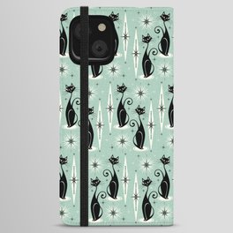 Mid Century Meow Retro Atomic Cats Mint iPhone Wallet Case