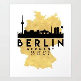 BERLIN GERMANY SILHOUETTE SKYLINE MAP ART Art Print