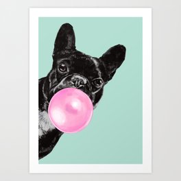 Bubble Gum Sneaky French Bulldog in Green Art Print