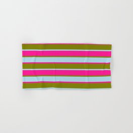 [ Thumbnail: Green, Light Blue, and Deep Pink Colored Lines/Stripes Pattern Hand & Bath Towel ]