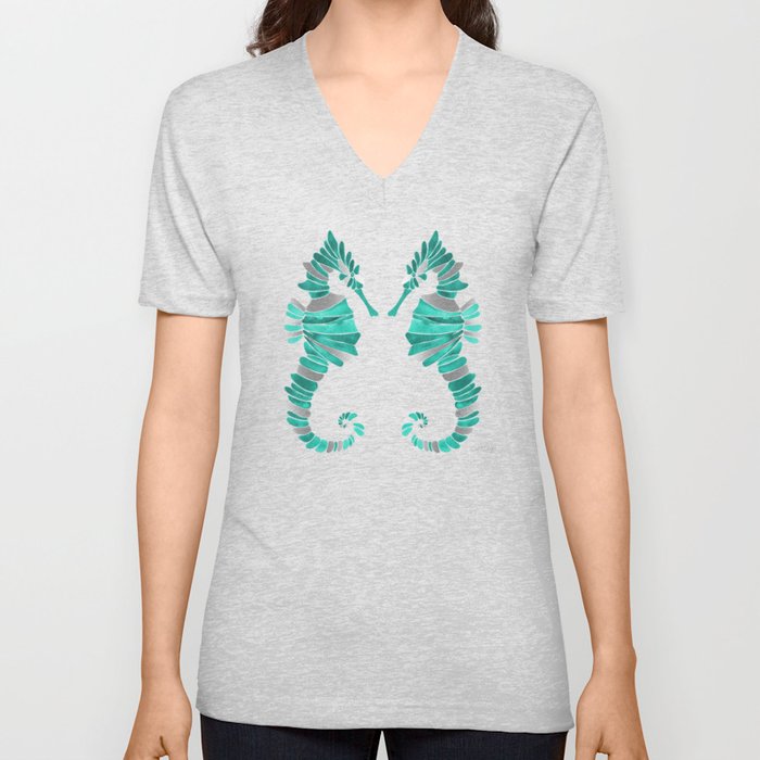 Seahorse – Silver & Turquoise V Neck T Shirt