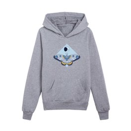 Light Blue Moth with Moon Kids Pullover Hoodies