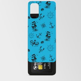 Turquoise And Black Silhouettes Of Vintage Nautical Pattern Android Card Case