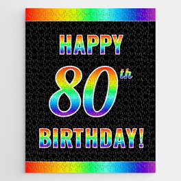 [ Thumbnail: Fun, Colorful, Rainbow Spectrum “HAPPY 80th BIRTHDAY!” Jigsaw Puzzle ]