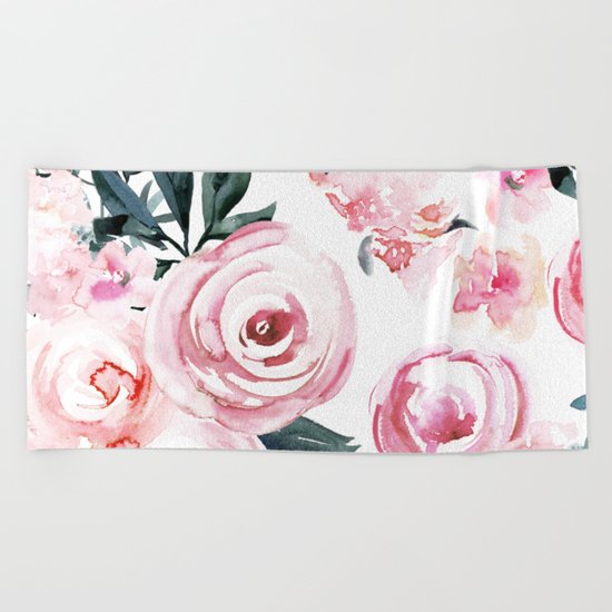 Watercolor Rose Beach Towel