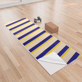 [ Thumbnail: Yellow, Blue, and Bisque Colored Stripes Pattern Yoga Towel ]