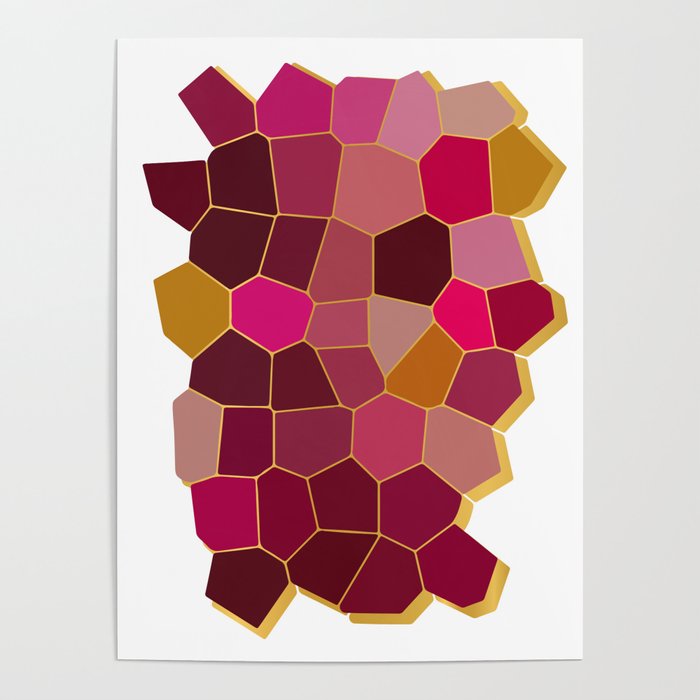 Hexagon Abstract Pink_Olive Poster