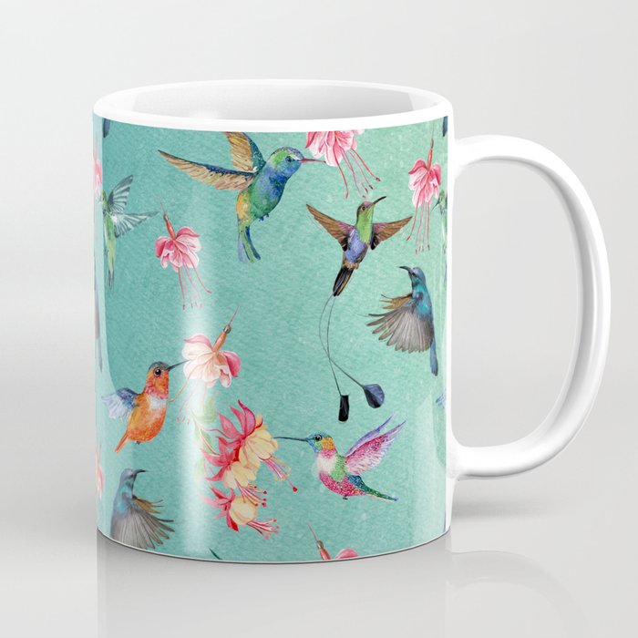 Vintage Watercolor hummingbirds and fuchsia flowers Coffee Mug