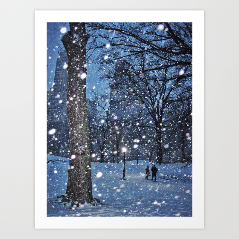 A Couple Walking In New York City S Central Park On A Winter Night