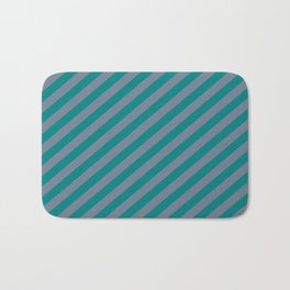 [ Thumbnail: Teal and Slate Gray Colored Striped Pattern Bath Mat ]