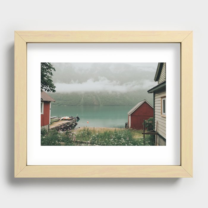 Sleepy Cottage on the Fjord Recessed Framed Print