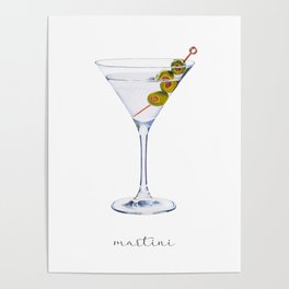 Martini Cocktail | Watercolor Painting Poster
