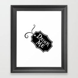 "Drink Me" Alice in Wonderland styled Bottle Tag Design in Black & White Framed Art Print