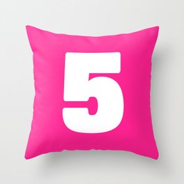 5 (White & Dark Pink Number) Throw Pillow