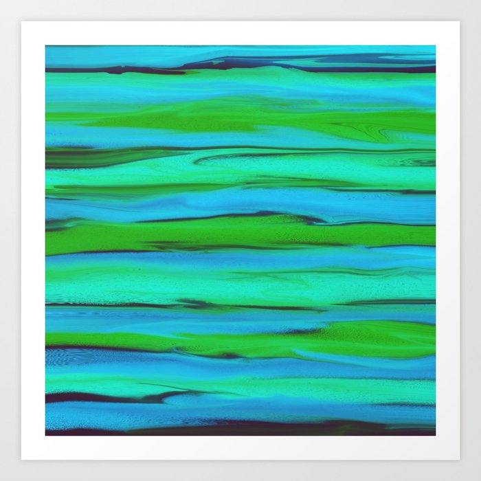 Apple Green Seafoam And Azure Blue Stripes Abstract Art Print By