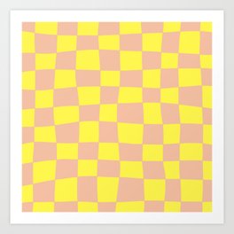 Hand Drawn Checkerboard Pattern (pink/yellow) Art Print