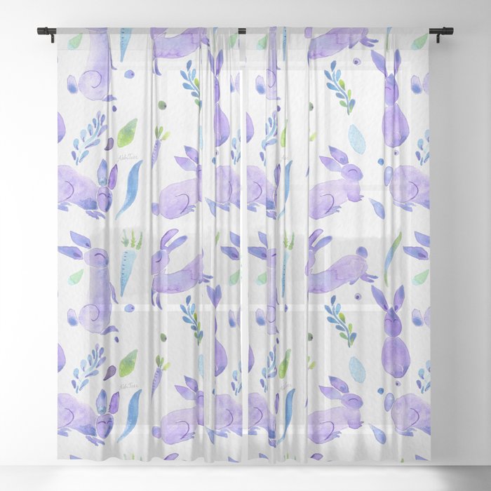 Easter Bunnies - Very peri Sheer Curtain