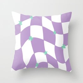Checkerboard Lilac and Mint Green Flowers Throw Pillow