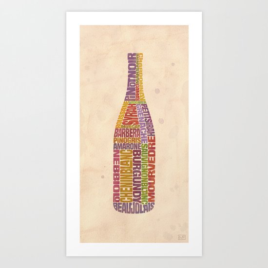 Burgundy Wine Word Bottle Art Print