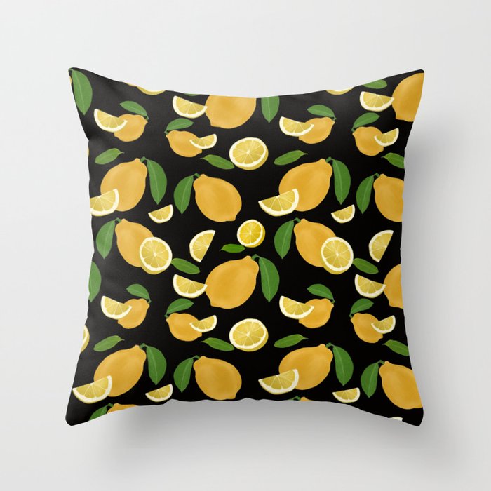 Lemons Pattern Black Throw Pillow