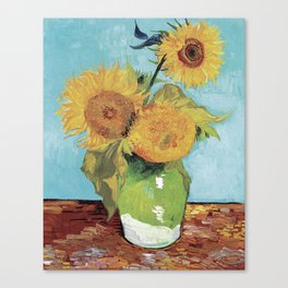 Three Sunflowers in a Vase by Vincent Van Gogh Canvas Print