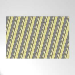 [ Thumbnail: Tan and Gray Colored Lines Pattern Welcome Mat ]