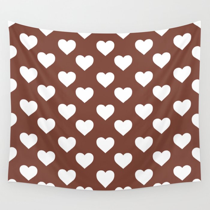 Hearts (White & Brown Pattern) Wall Tapestry