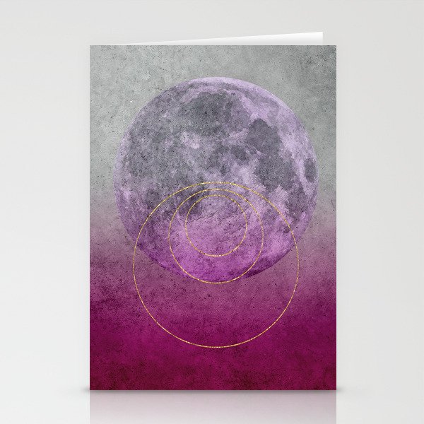 Pink Moon geometric circle mixed media Stationery Cards