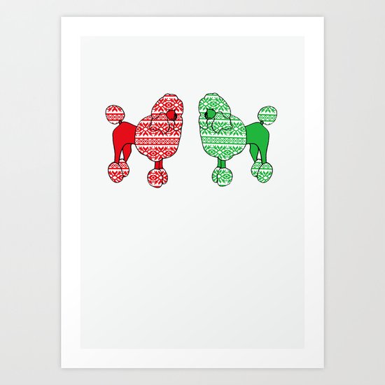 Christmas Poodles Art Print