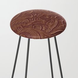 Chocolate Brown Tooled Leather Counter Stool