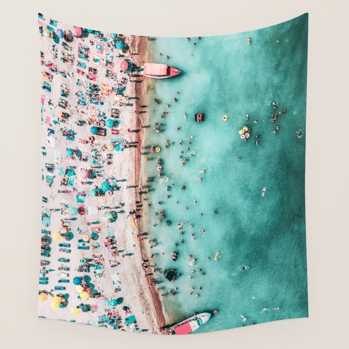 Society6aerial Beach Print Large Printable Ocean Waves Wall Art Teal Coastal Decor Beach With People Wall Hanging Tapestry By Art My House Small 51 X 6 Dailymail