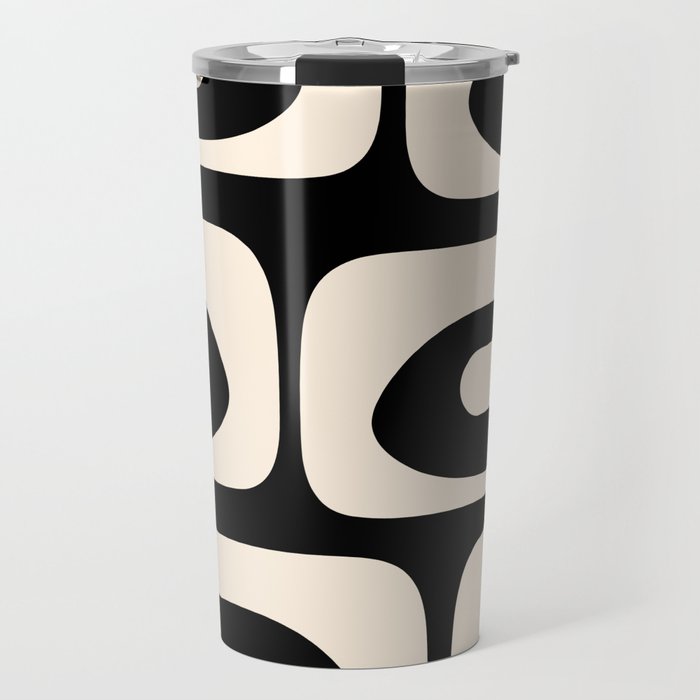 Mid Century Modern Piquet Abstract Pattern in Black and Almond Cream Travel Mug